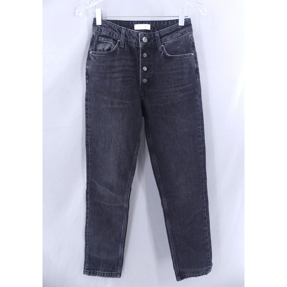 Anine Bing Womens 24 Jeans Straight Leg Ankle Exposed Button Fly Minimal Black
